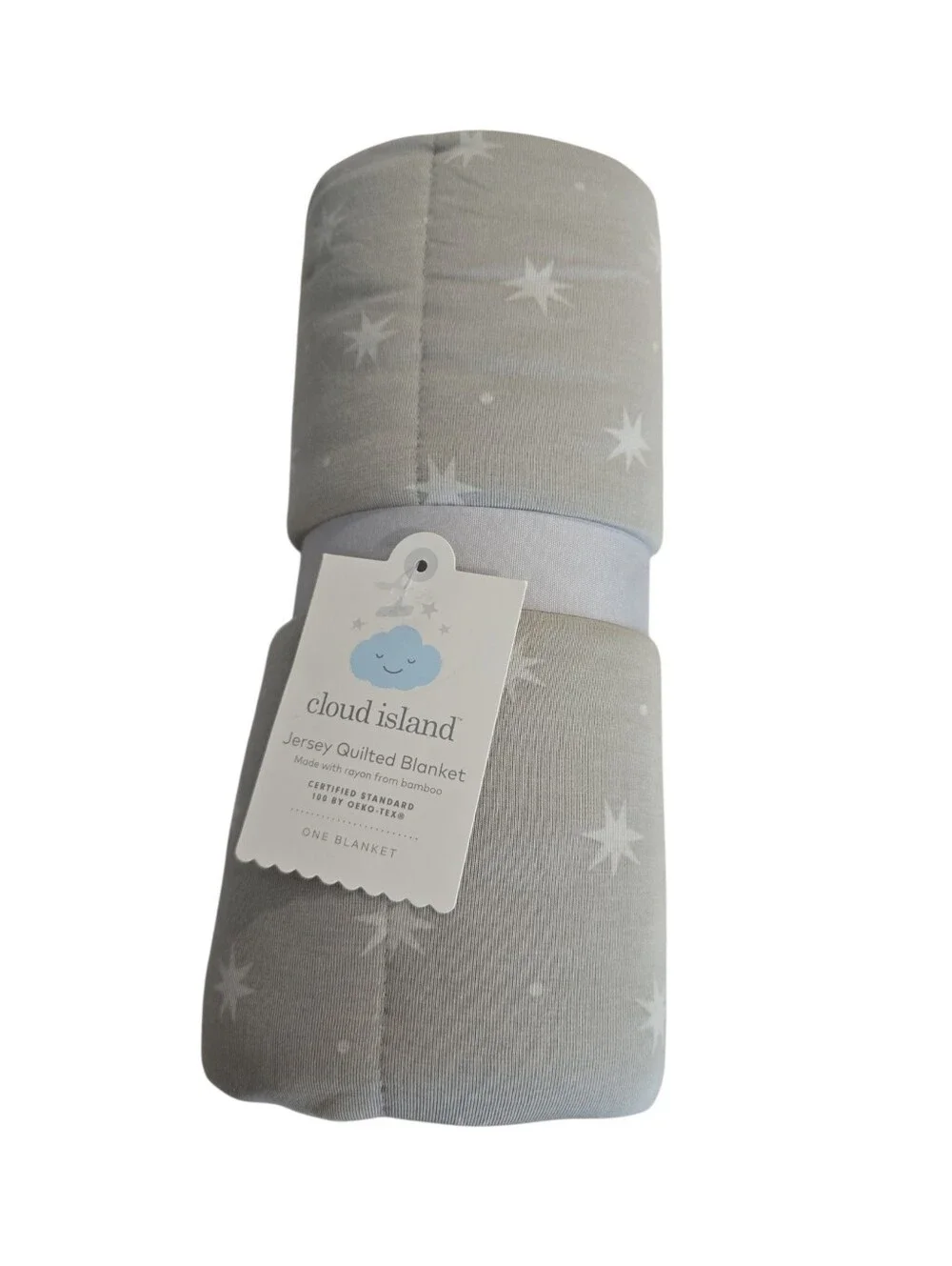 Cloud Island Bamboo Rayon Jersey Quilted Baby Blanket Gray Stars 30x40 NWT
